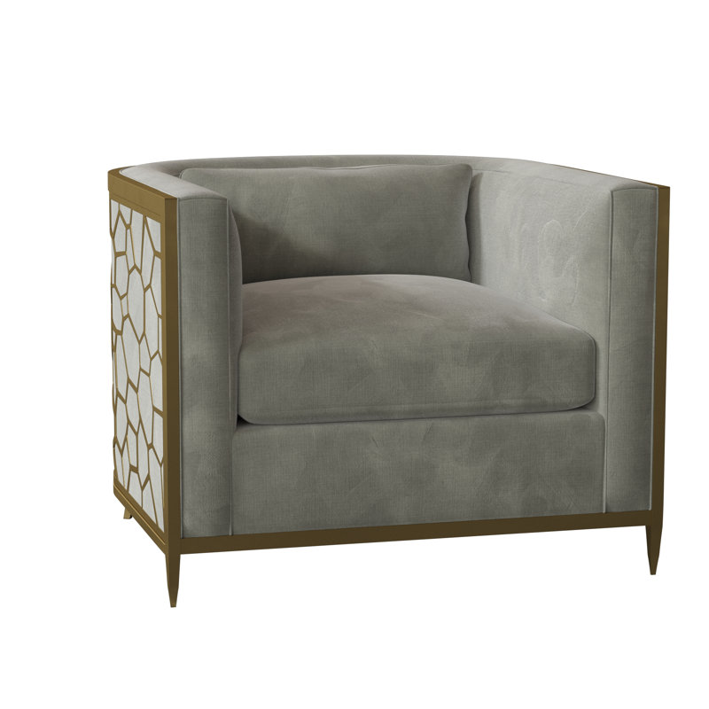 Caracole Upholstery Barrel Chair, Off-white Linen, Gold