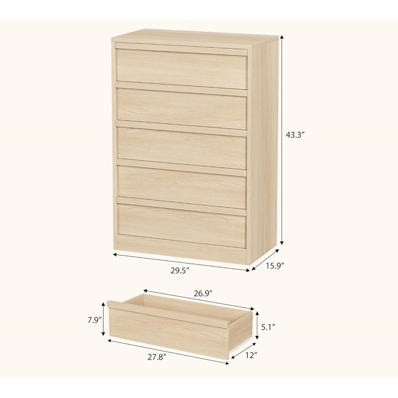74.9 cm W Chest of 5 Drawers