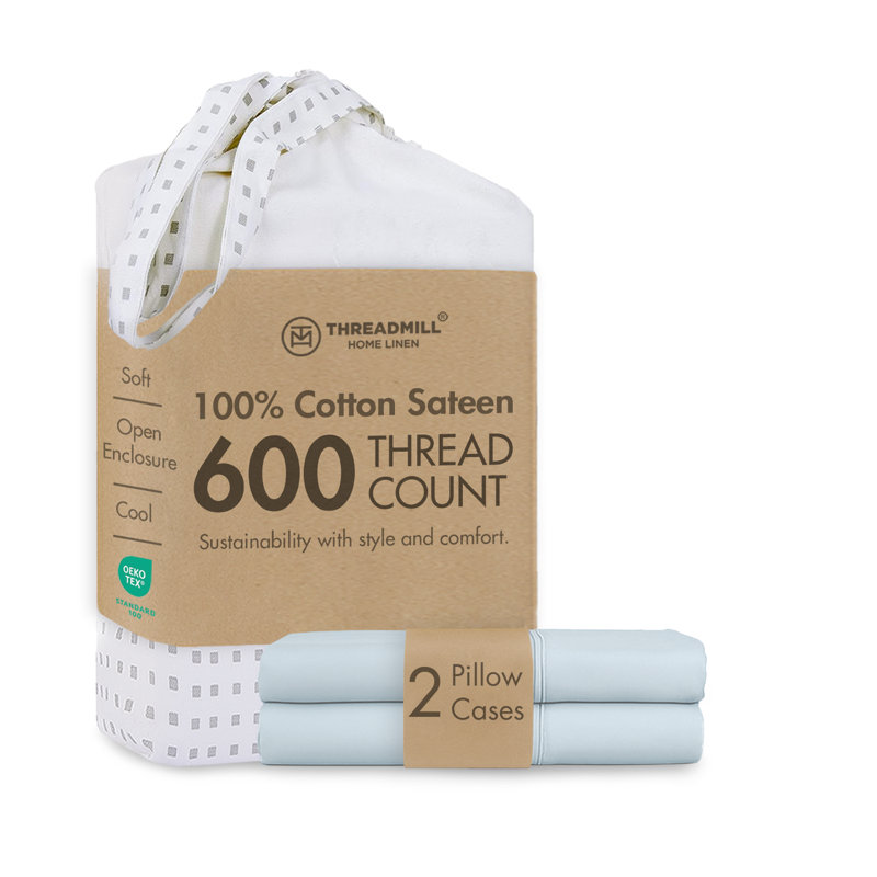 Ensemble de taies d'oreiller en satin de coton 600 fils Threadmill | Uni, jacquard et rayures, Pillowcases - King