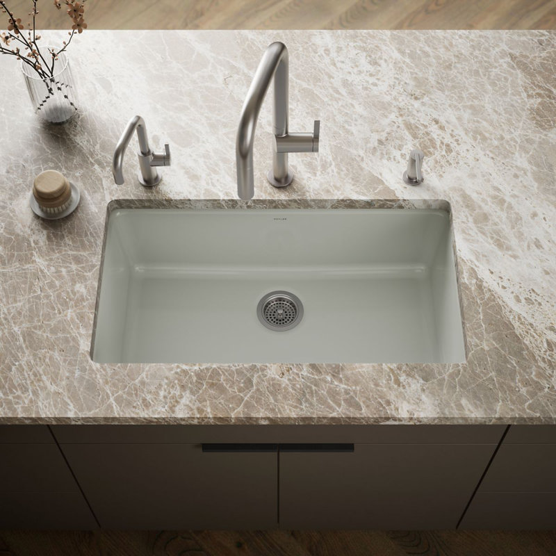 IronTones 33" L x 19" W Dual Mount Kitchen Sink, Sea Salt