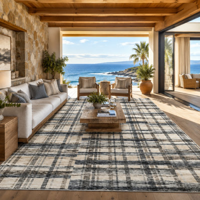 Modern Geometric Plaid Accent Area Rug, Washable Rugs for Living Room, Hallway and Bedroom