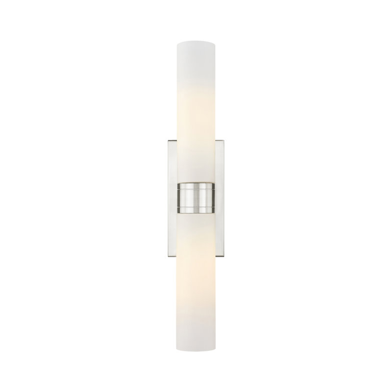 Luminaire de meuble-lavabo mural 2 lumières 11 po Amalle, 3" H x 24" W x 3.88" D, Blanc, Nickel satiné