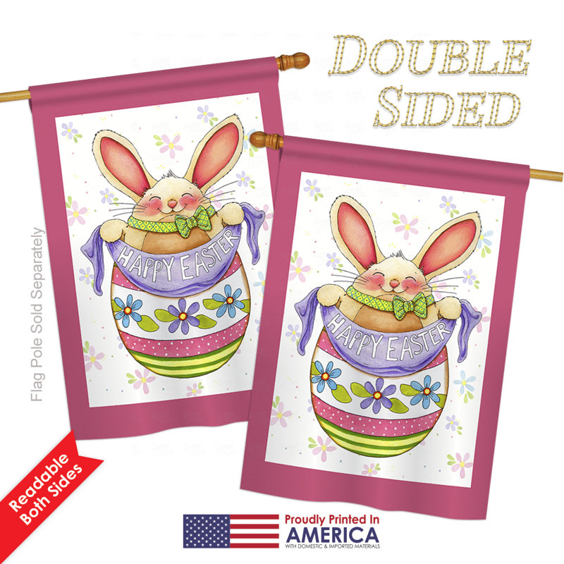 Drapeau de maison en polyester à 2 côtés oeuf lapin, H 18,5 po x l 13 po