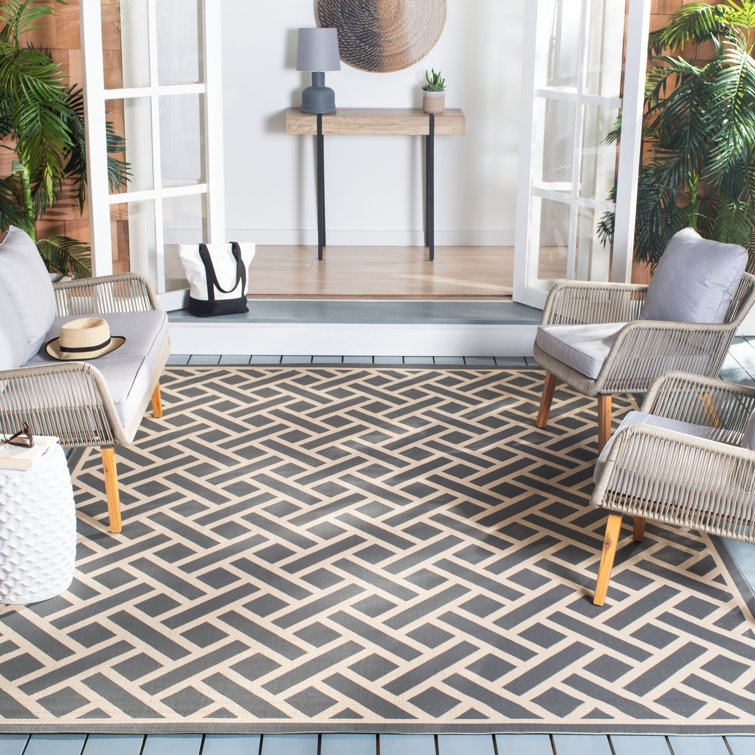 Arneshia Geometric Power Loom Anthracite/Light Beige Area Indoor/Outdoor Area Rug