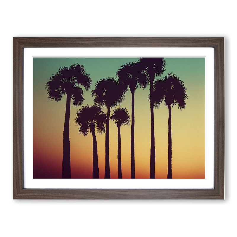 Sparkling Palm Trees - Framed Print, 25cm H x 34cm W x 2cm D, Walnut