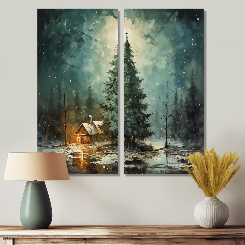 Minimalisme, arbre de Noël forêt I - vert, reproduction d'art sur toile, H 32 po x l 32 po, Toile tendue, Ne s’applique pas
