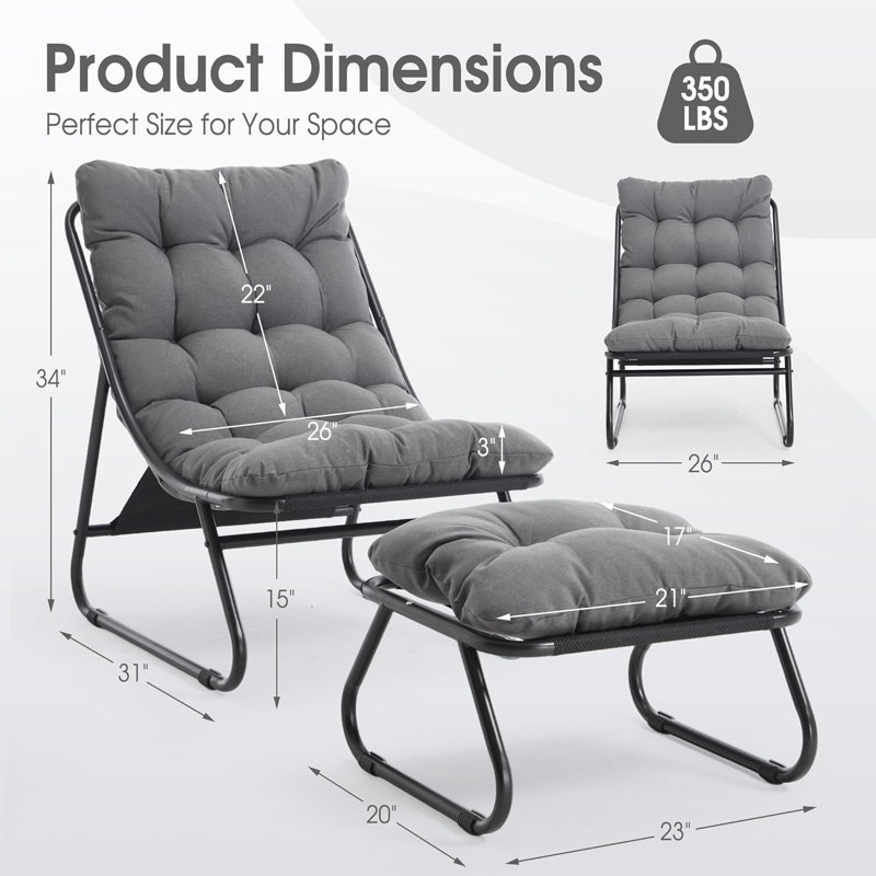 Chaise longue d'extérieur avec repose-pieds et coussins, Oléfine grise