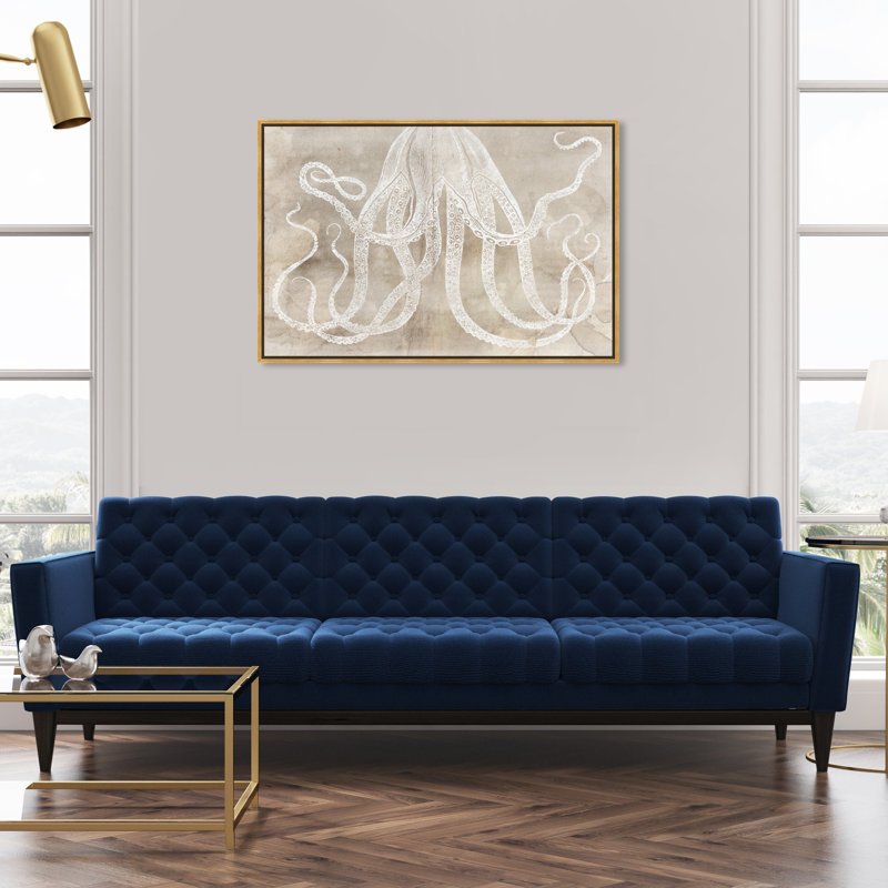 Pieuvre en papier nautique et côtier - impression sur toile tendue, H 30 po x l 45 po, Or