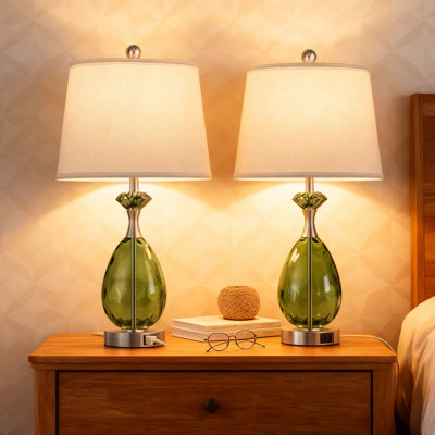 Coastal Table Lamps Set Of 2 With Dimmable Touch Control And USB A+C Ports, Nautical Bedside Lamps With White Linen Shades For Living Room And Bedroom (LED Bulbs Included)