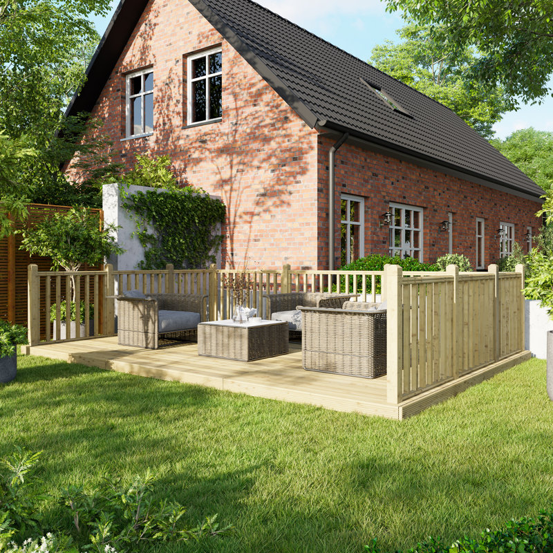 Powersheds 12 x 18ft Timber Pressure Treated Decking Kit - Handrails on Three Sides