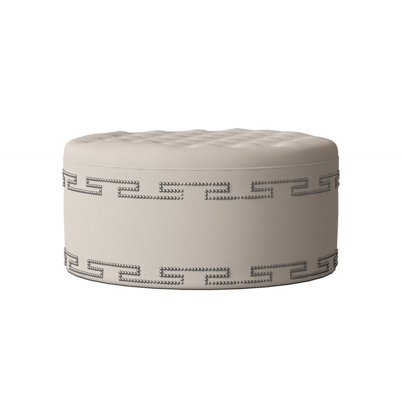Elle Round Ottoman, Savona Fuchsia, Shiny Nickel
