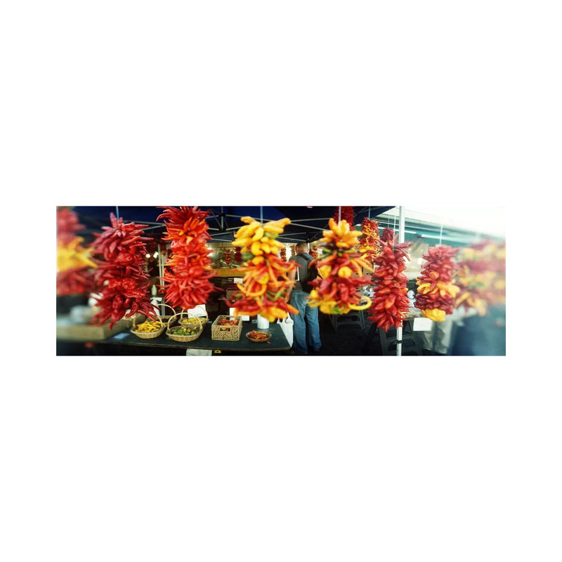 Strands Of Chili Peppers Hanging In A Market Stall, Pike Place Market, Seattle, King County, Washington State, USA - Wrapped Canvas Panoramic Print