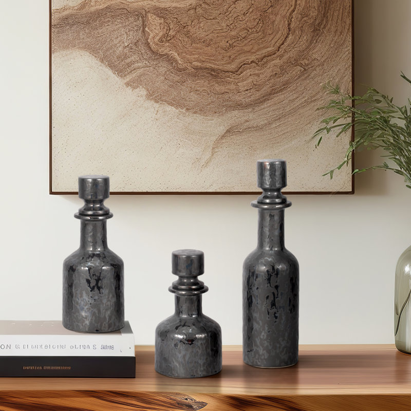Ensemble de 3 vases en grès de 3 - 15 po, 12 po, 9 po - noir