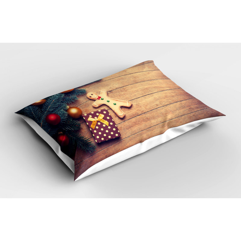 Gingerbread Man and Pine Branch Polyester Pillow Sham