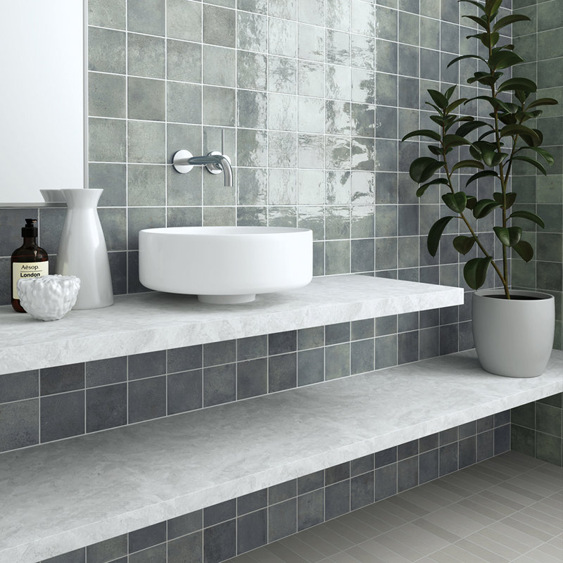 The Tile Life Vela 4" x 4" Glossy Porcelain Wall Tile, Moody Blue