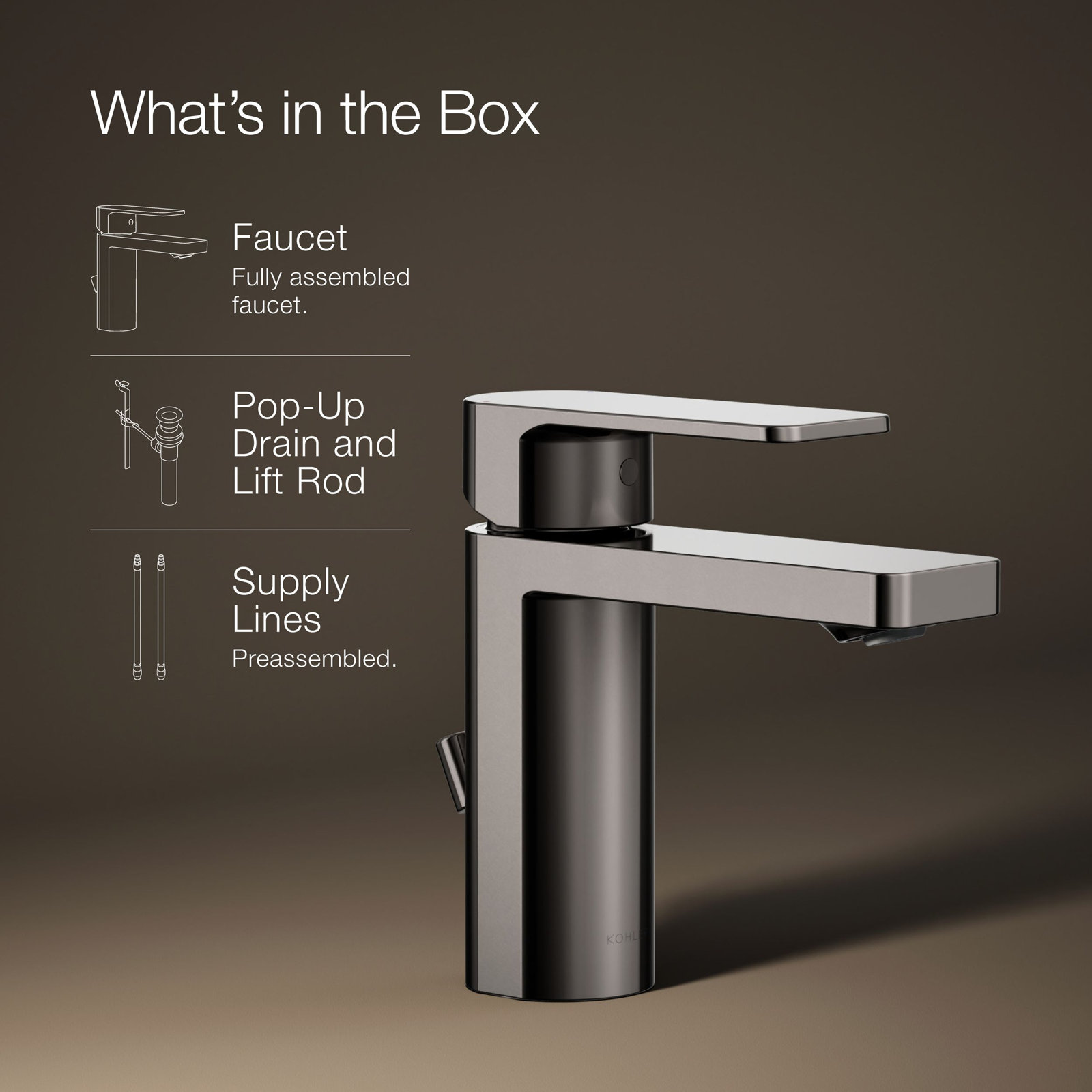 Parallel Single-Hole Bathroom Faucet with Drain, Vibrant Titanium