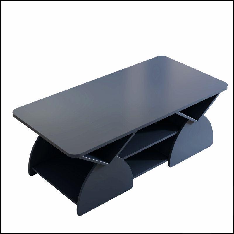 Table basse rectangulaire en bois d'ingénierie aux angles arrondis, avec étagères ouvertes et structure robuste, montage facile pour les salons modernes