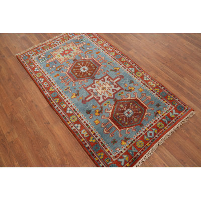 Blue Geometric Kazak Indian Rug 3x5