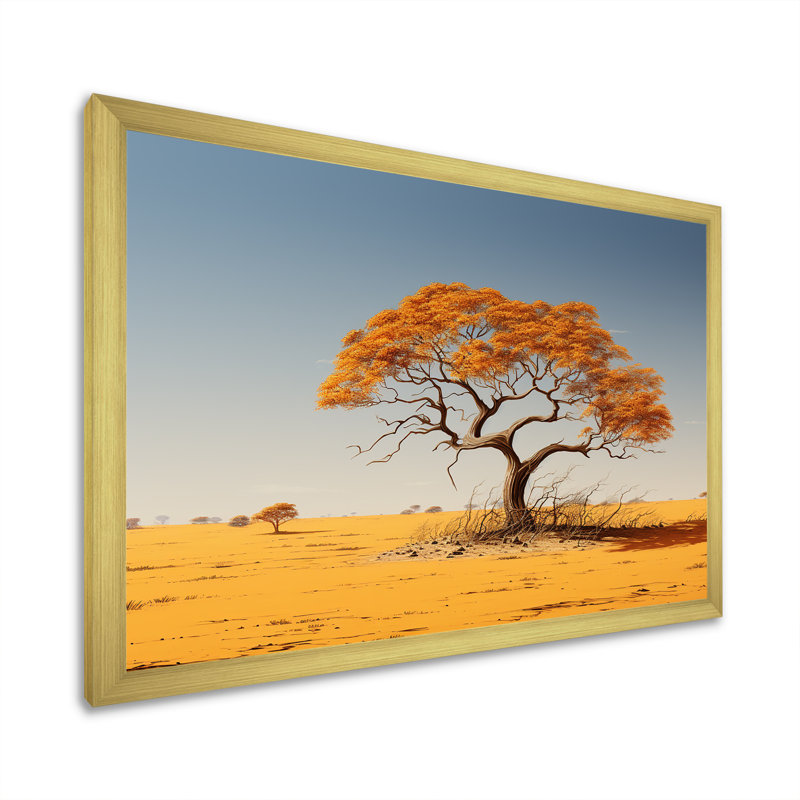 Arbre africain Tonnelle III sur toile, Encadrement doré, H 12 po x l 20 po x P 1 po