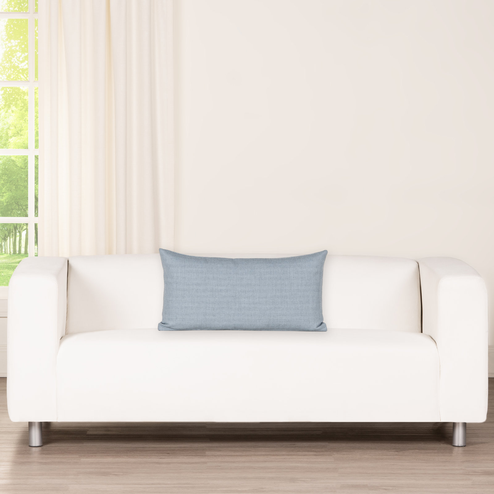Indy Faux Linen Accent Pillow, Feather, Blue, Rectangle 14"H x 26"W