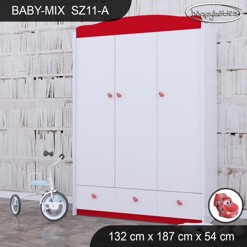 Baby 3 Door Wardrobe, Red/White/Red