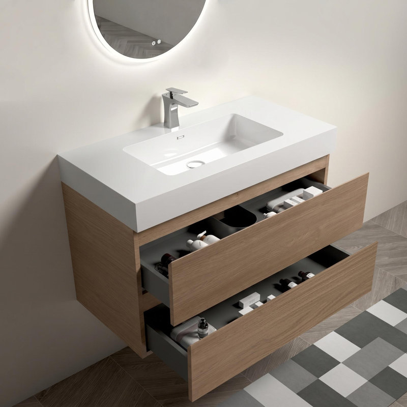 Meuble-lavabo mural 36 po avec lavabo et 2 tiroirs 36 po, 36, Blanc