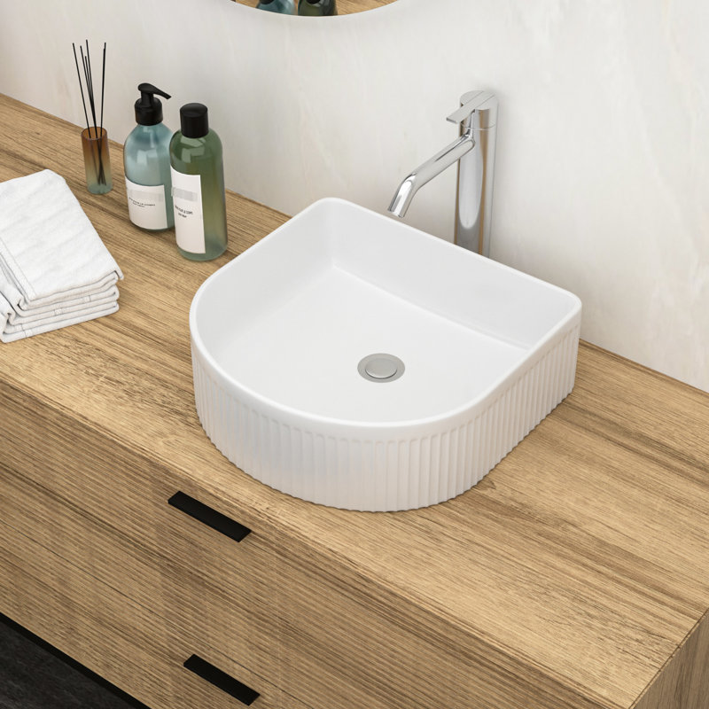 Ceramic Vessel Bathroom Sink 15.93"X14.08" - Modern Look, White, Stain , White Modern, Hip
