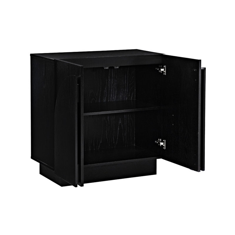 Armoire décorative Mid-Century moderne noir, rangement de salon ou de cuisine, portes arquées, finition chêne, idéal pour un décor moderne, silhouette arrondie, chêne, assemblage facile