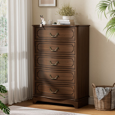 5 Drawers Dresser for Bedroom, 48" Tall Dressers & Chests of Drawers, Large Storage Dressers Organizer with Vintage Golden Handles for Bedroom, Living Room, Closet, Hallway
