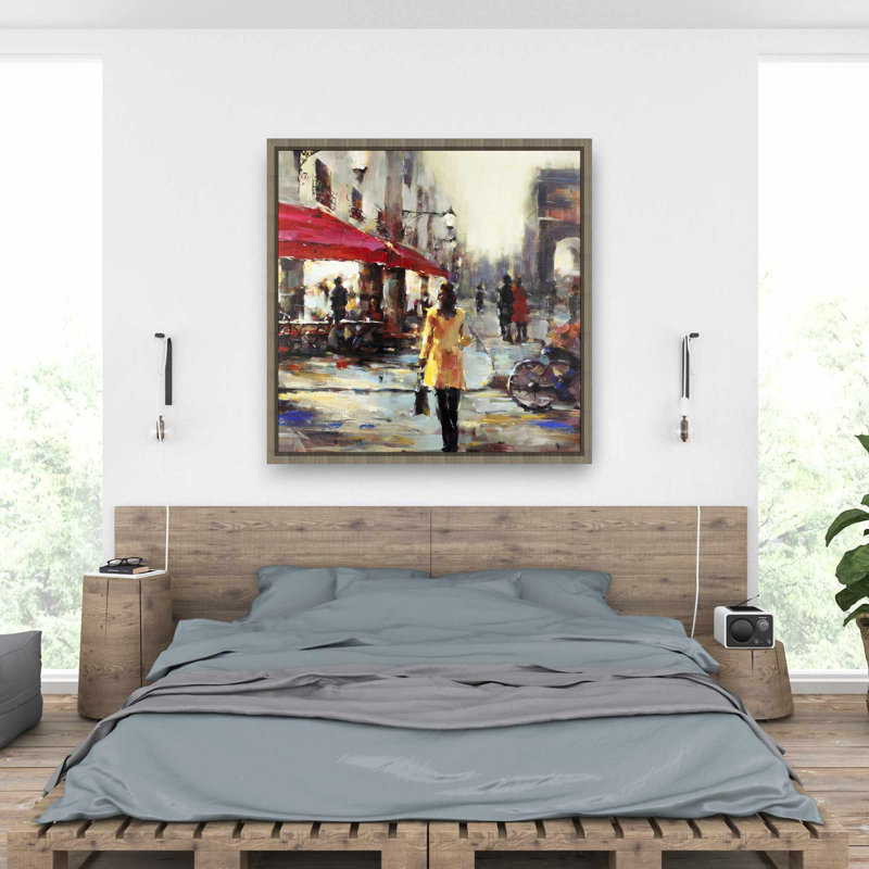 «Woman Walking in Paris - Scenic Beige», art sur toile encadré