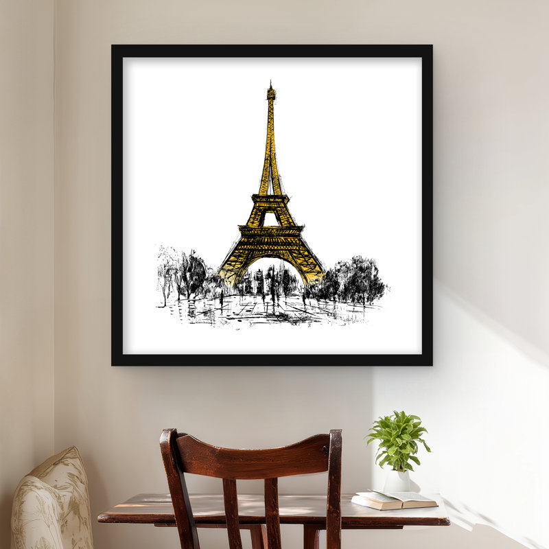 «Outline of Eiffel Tour», reproduction d'art encadrée, Noir