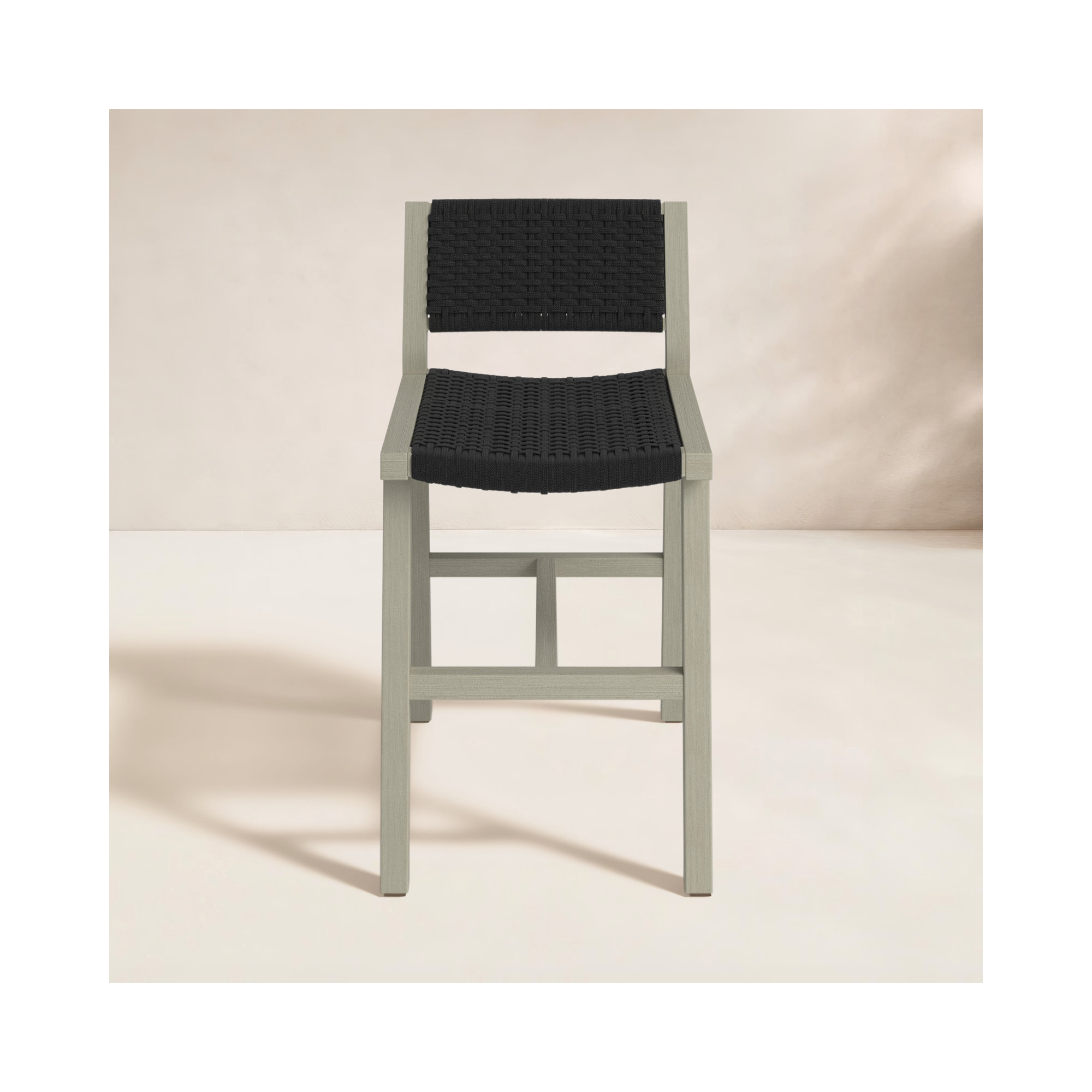 Shea Teak Outdoor Bar Stool, Dark Gray, Counter Stool (26" Seat Height), Dark Gray Rope