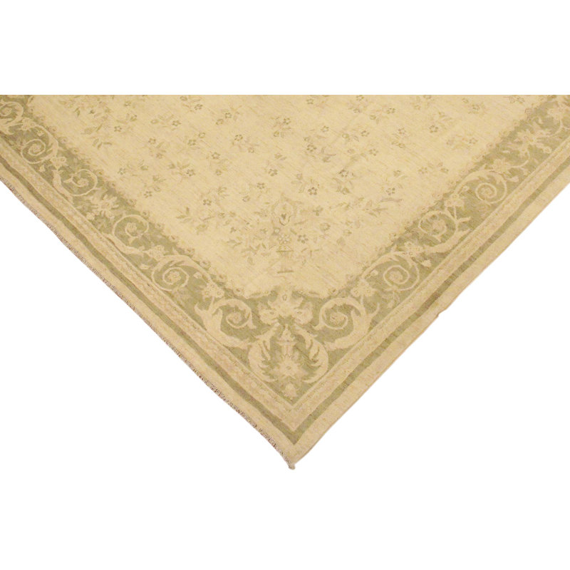 Fien Oriental Handmade Hand-Knotted Rectangle 9'2" x 11'10" Wool Area Rug in Beige