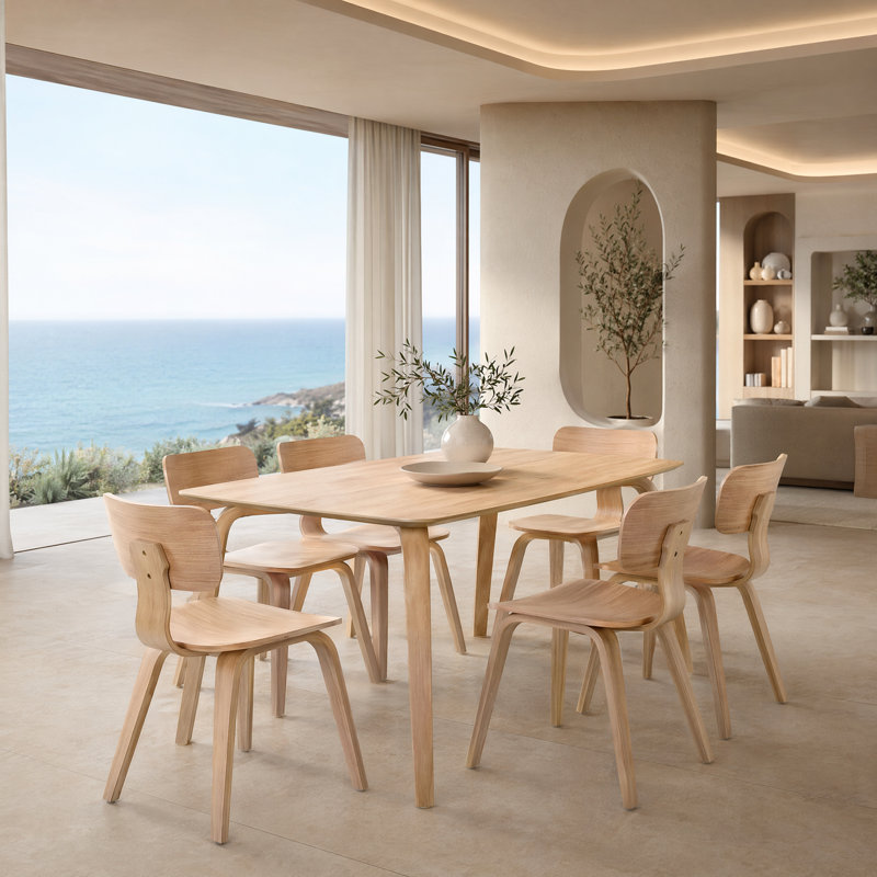 Nova Wood Dining Table Set for 6 — Modern Scandinavian Design with Ergonomic Curved Chairs