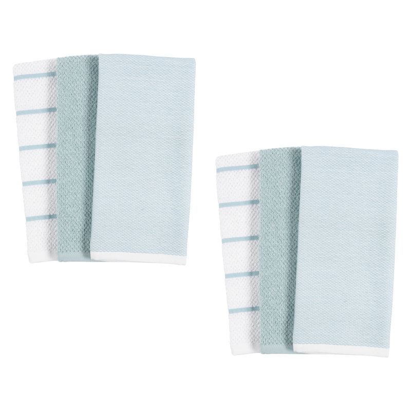 Aqua and White Cotton Terry Kitchen Towel Set, 6 Pieces