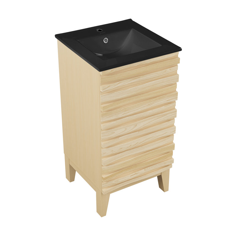 Cascade 18" Bathroom Vanity In Natural Oak, Natural Oak, Black