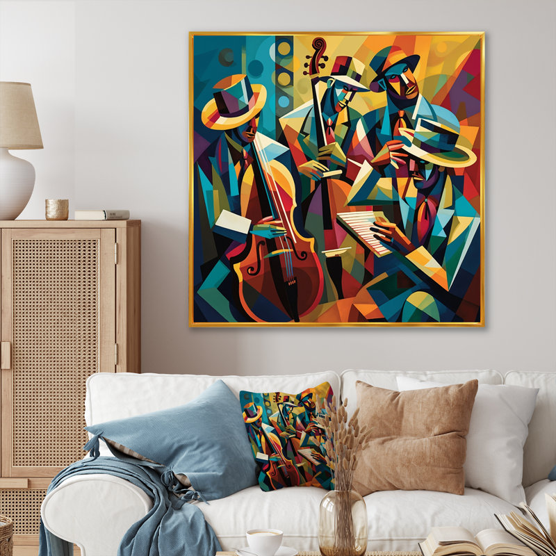 Jazz Performance On Stage I - Music Jazz, reproduction d'art sur toile, H 36 po x l 36 po x P 1,5 po, Cadre flottant doré