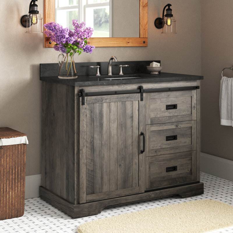 Ensemble de meuble-lavabo simple 42 po Cayden, Bleu Purbeck, Gris patiné