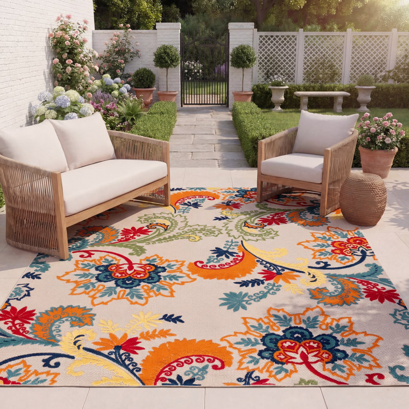 Purcellville Performance Floral Indoor/Outdoor Area Rug, Rectangle 8' x 10'