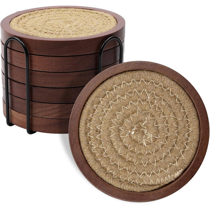 Ensemble de 6 sous-verres en bois pour boissons avec sous-verres en coton