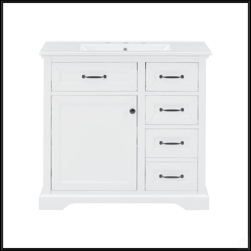 Meuble-lavabo de 36 pouces avec lavabo en céramique, charnières à fermeture en douceur et solutions de rangement multiples pour les salles de bain modernes
