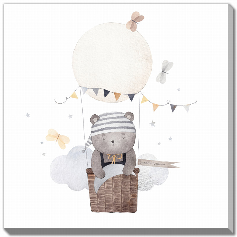 «Hot Air Balloon Bear 2», art mural, Sans cadre, H 24 po x l 24 po x P 1,5 po