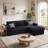 Leah All-In-One Chaise Sectional Sofa, Wide Track Arms, Black Corduroy-117559235