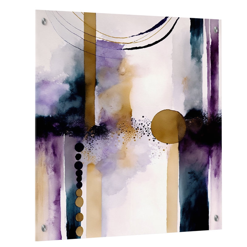 Abstrait géométrique mauve et doré II - Art mural abstrait géométrique en acrylique pour le salon, H 32 po x l 24 po