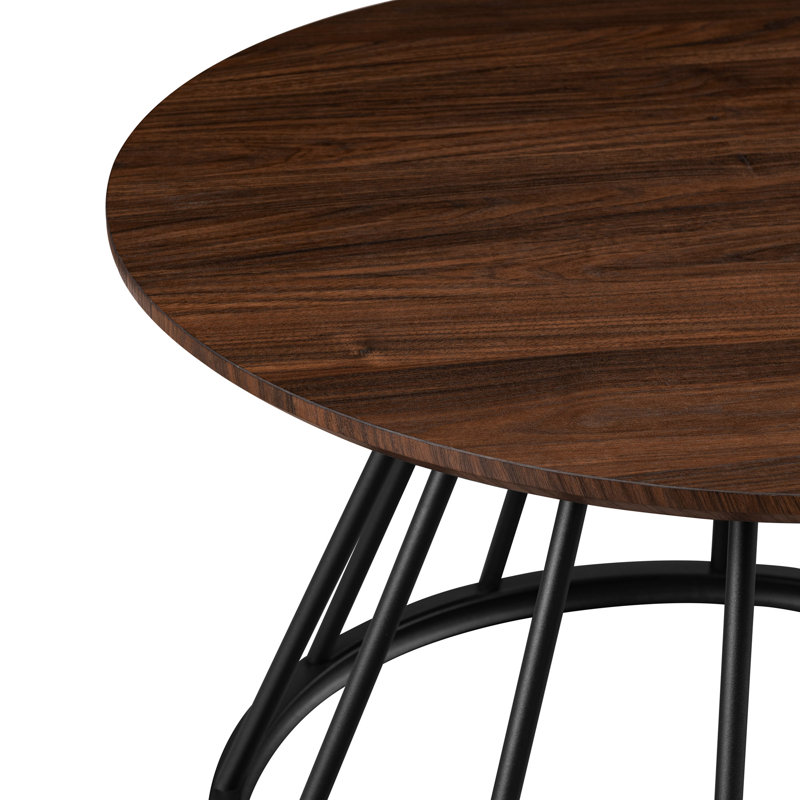 Lauryna Pedestal Coffee Table，Modern Round Coffee Table with Metal Base, Dark Walnut, Black
