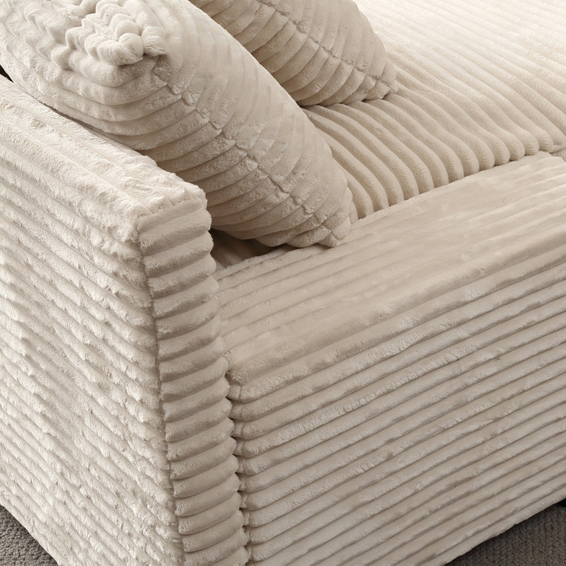Canapé à accoudoirs carrés 48,8 po Deyaneira, Velours côtelé beige