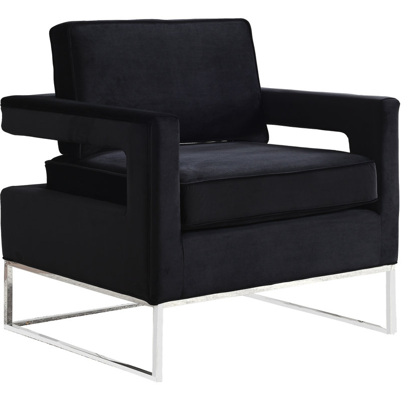 Binghamton Velvet Armchair, Black Velvet, Silver