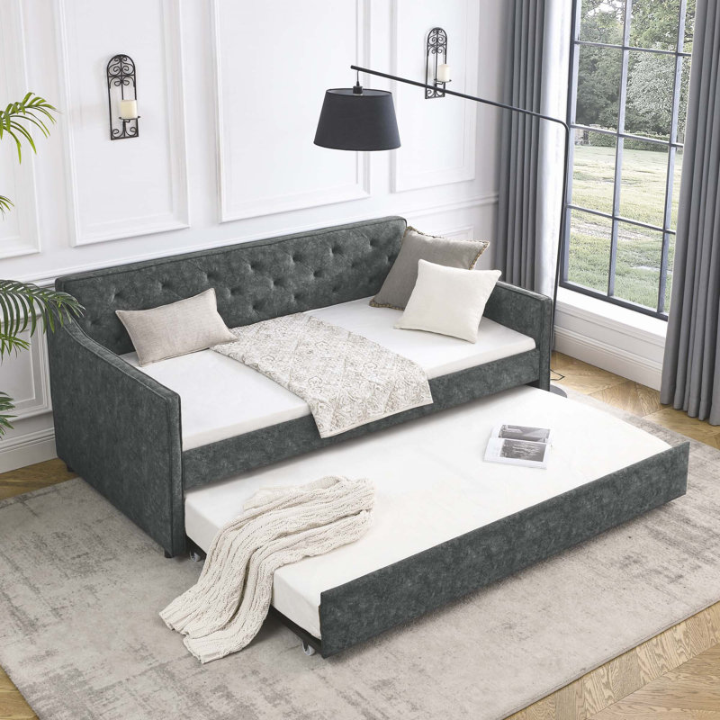 Twin Size Daybed with Twin Size Trundle, Grey