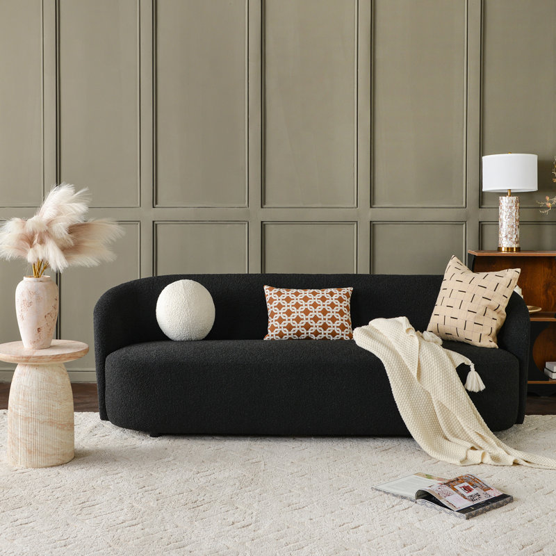 90'' Wide Boucle Upholstered 3-Seater Sofa, Charcoal
