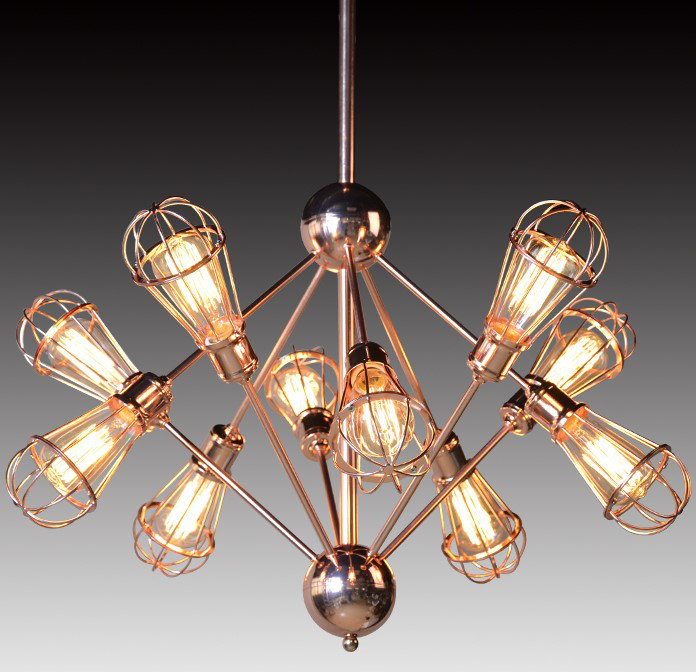 Lustre linéaire moderne 10 lumières spoutnik Kingsview, Or rose